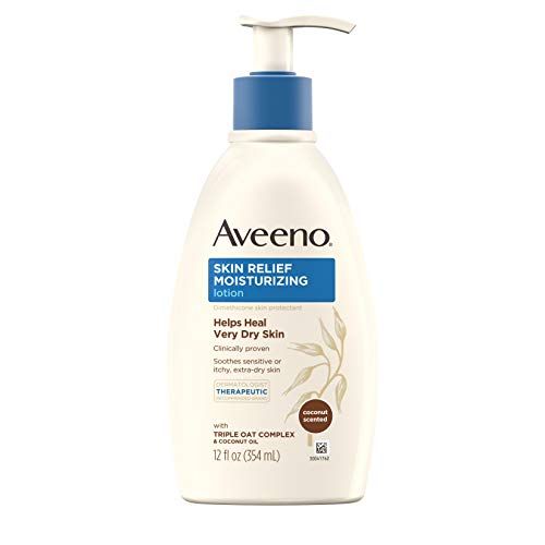 Aveeno Skin Relief Moisturizing Lotion with Coconut Scent & Triple Oat Complex, Dimethicone Skin Protectant for Sensitive & Extra-Dry Itchy Skin, 12 fl. oz