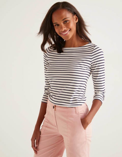 Supersoft Slash Neck Top - Ivory/Navy