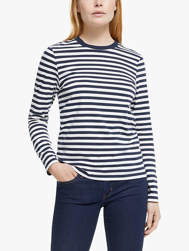 Collection WEEKEND by John Lewis Long Sleeve Breton Stripe T-Shirt, Navy/White