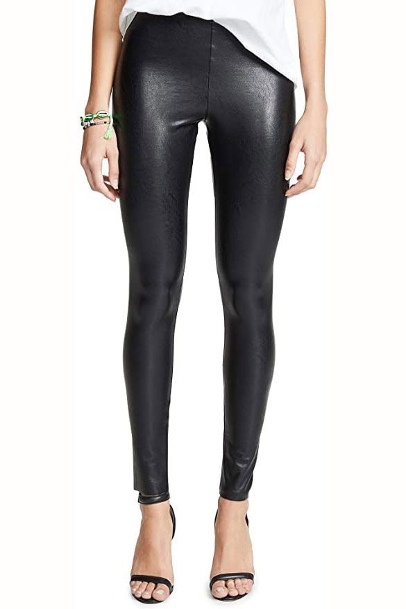 Chocolate Faux Leather Coated V Front Leggings