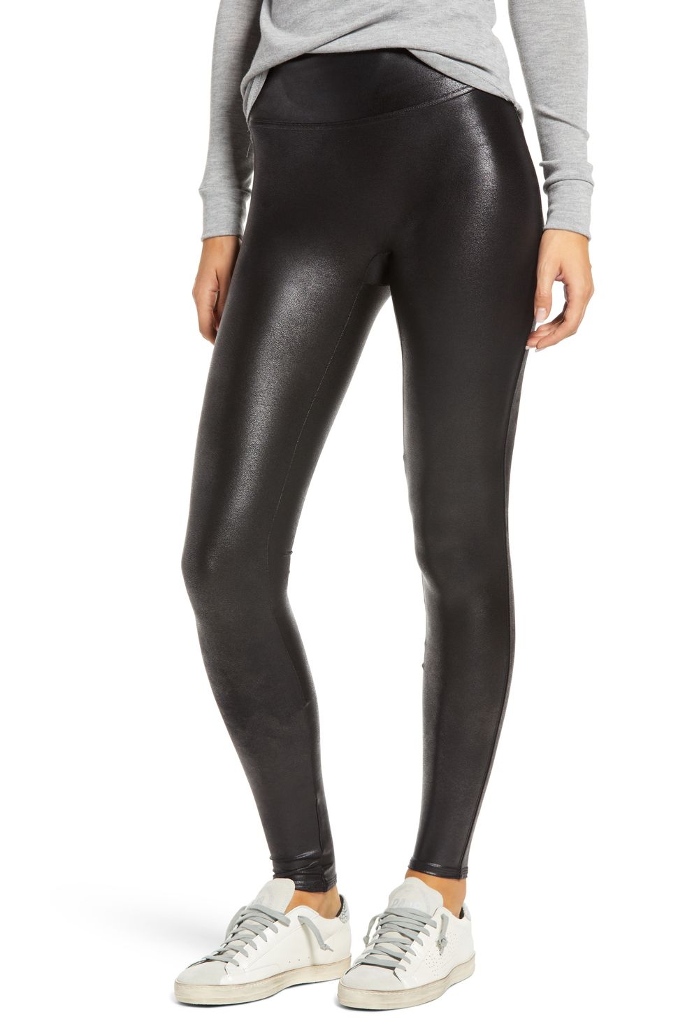 Gold Shiny Faux Leather Wet Look with Side Zip - Leggings 