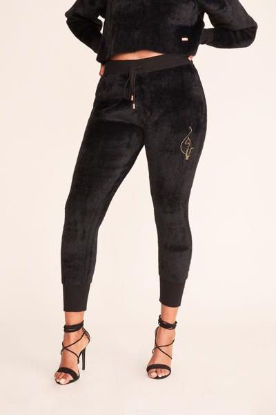 EMBROIDERED FUZZY JOGGER - Black