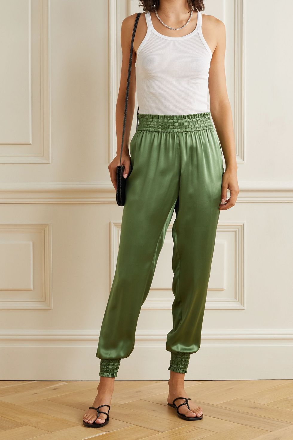 The Selbie Silk-Charmeuse Tapered Track Pants