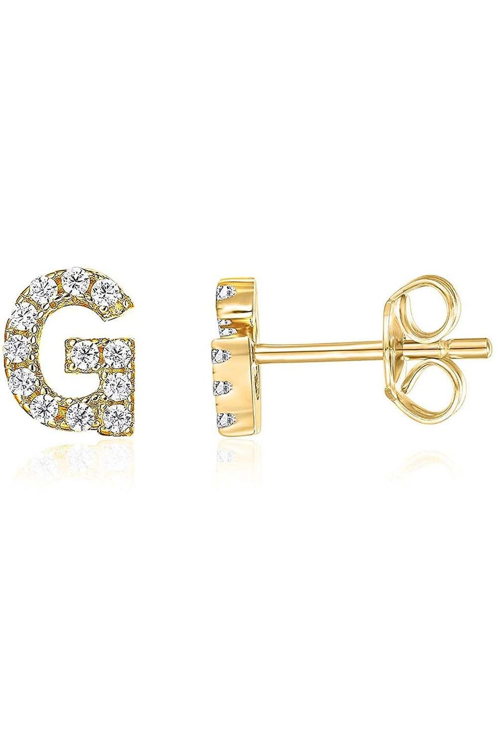 14K Yellow Gold-Plated Sterling Silver CZ Initial Earrings
