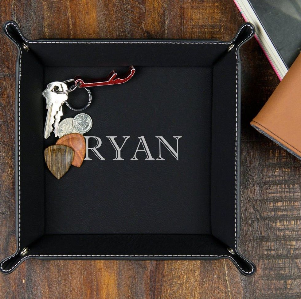 Engraved Leather Valet Tray