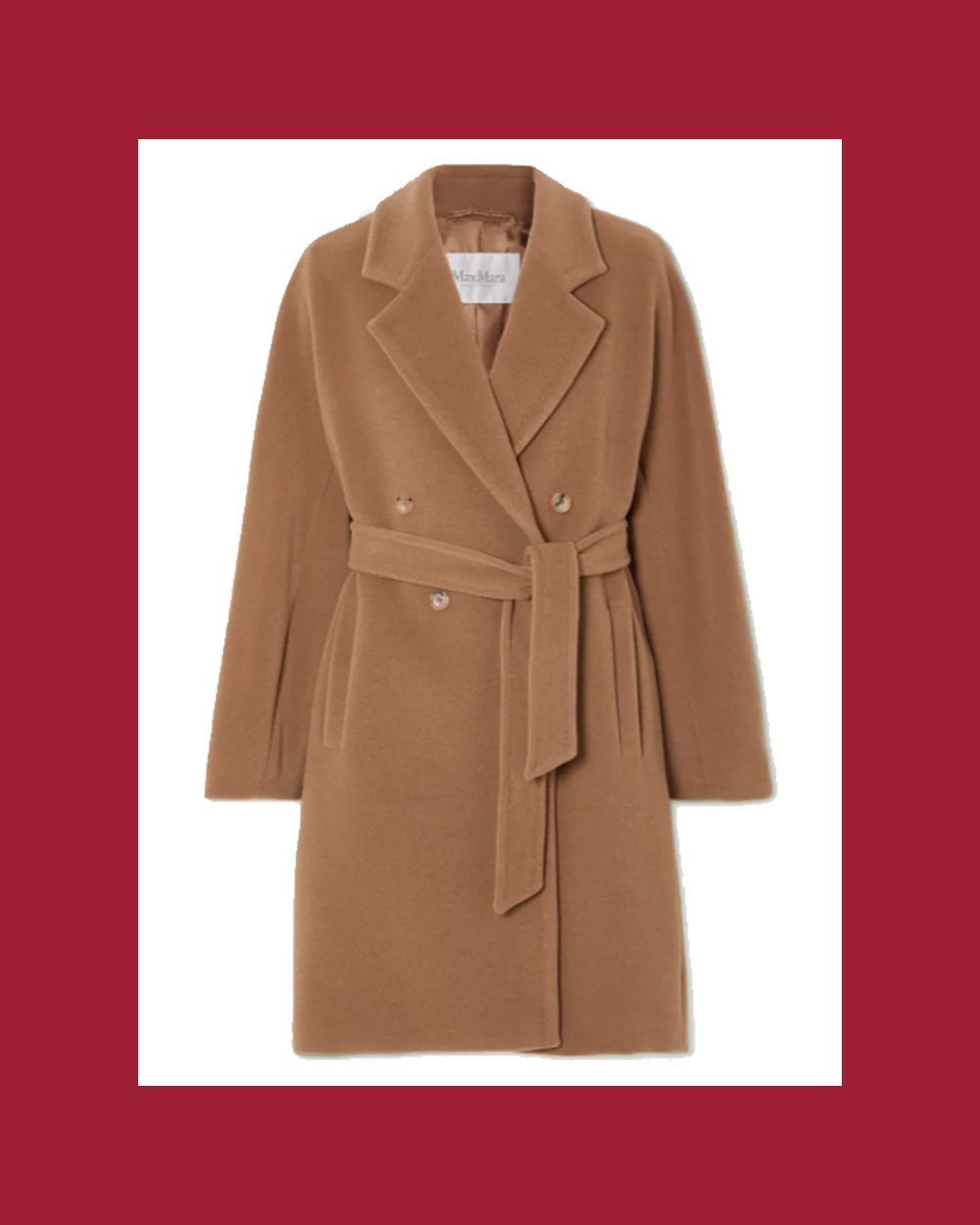 Belted Double Breasted Camel Hair & Wool Blend Coat