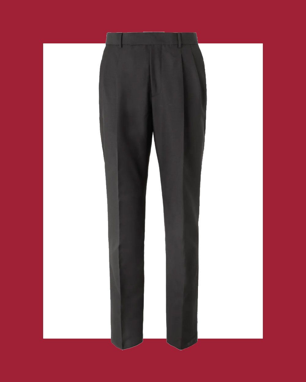 Black Slim Fit Pleated Wool and Mohair Blend Trousers