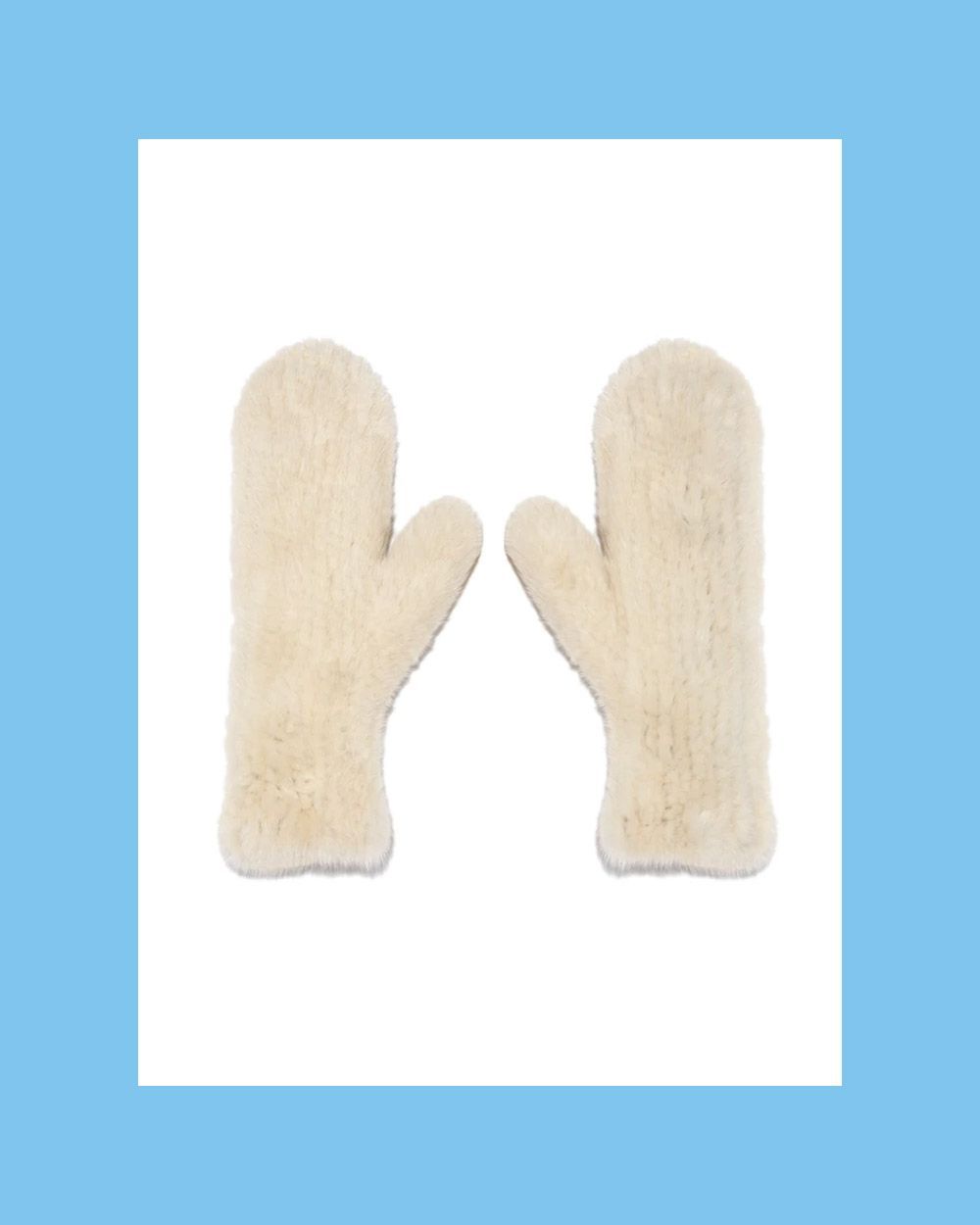 The Knitted Mink Fur Mittens in Ivory/Palomino