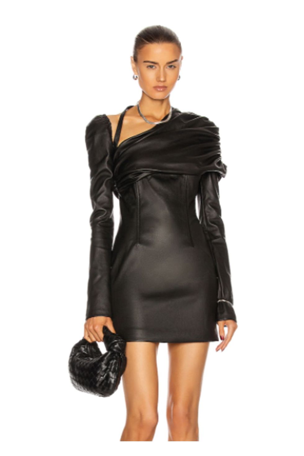 Ruched Shoulder Leather Dress