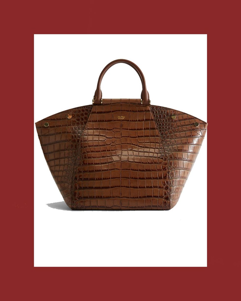 Crocodile-Print Leather Shopper Bag