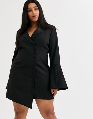 Button detail blazer mini dress in black
