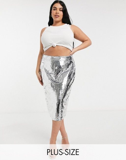 Sequin midi skirt in silver