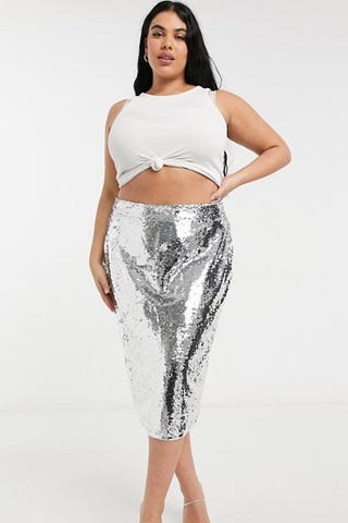 Sequin midi skirt in silver