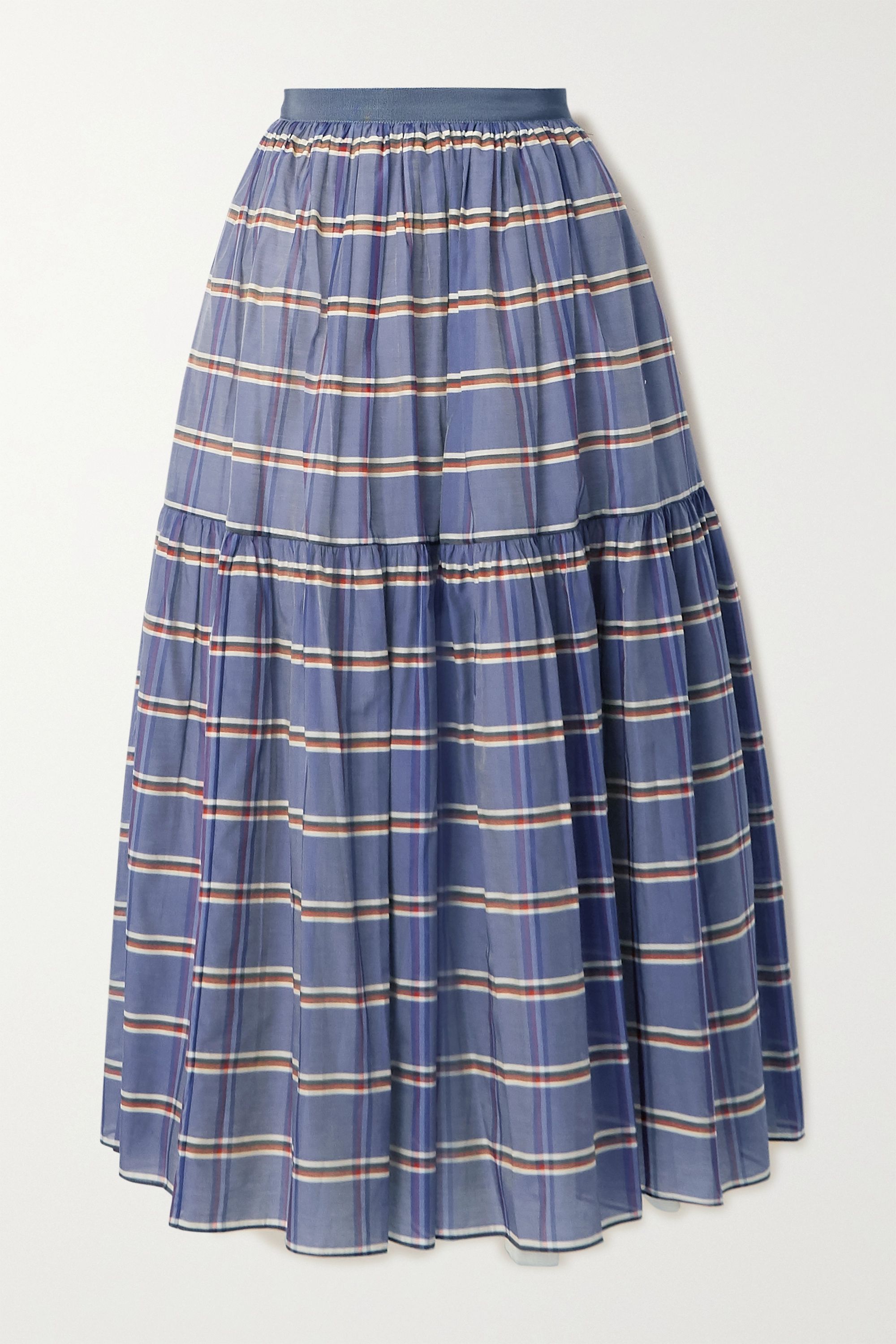 Striped Cotton and Silk-blend Organza Midi Skirt