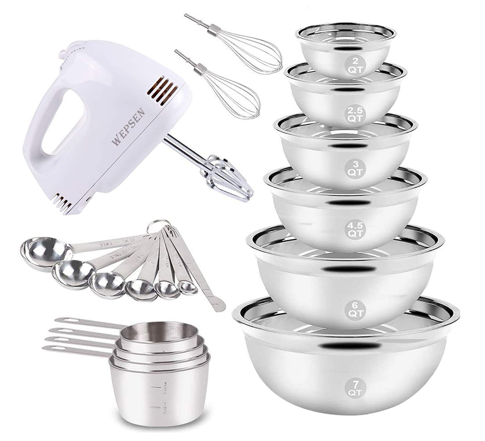 Wepsen Electric Hand Mixer Mixing Bowls Set