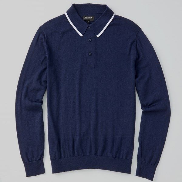 The Tie Bar Perfect Tipped Merino Wool Navy Polo
