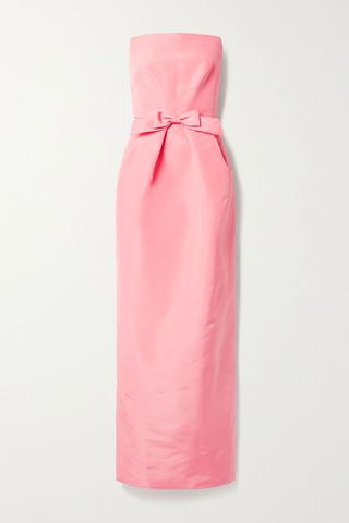 Strapless bow-embellished silk-faille gown