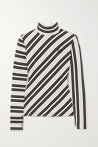 Striped cotton-blend jersey turtleneck top