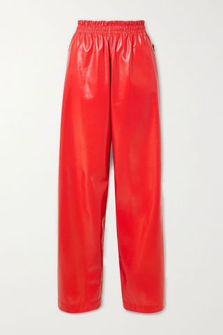 Crinkled glossed-leather wideleg pants