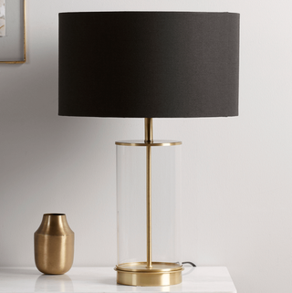 Brass & Black Glass Table Lamp