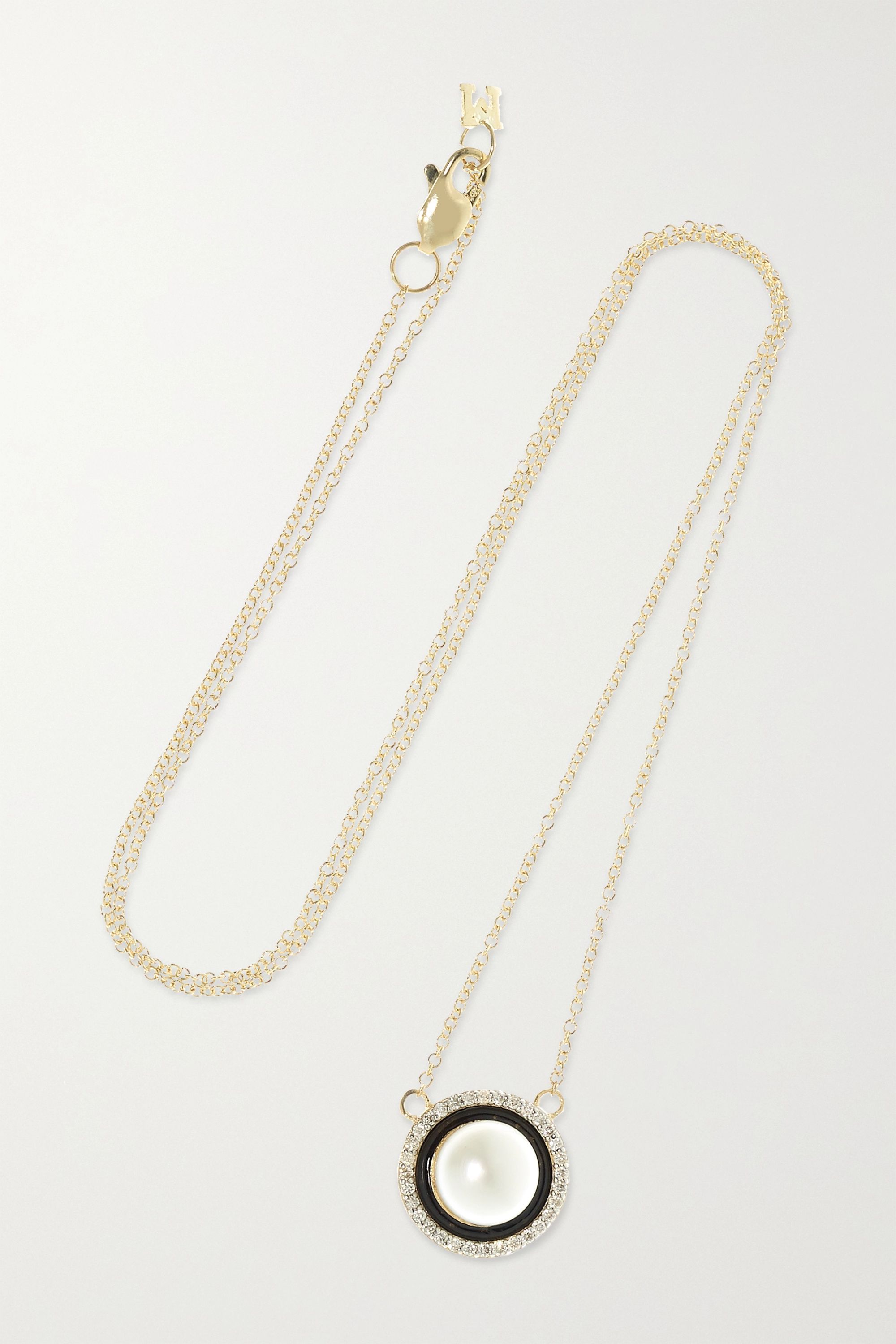14-karat Gold, Pearl, Diamond and Enamel Necklace