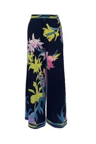 1970s High Waist Silk Jersey Wide Leg Floral Pant