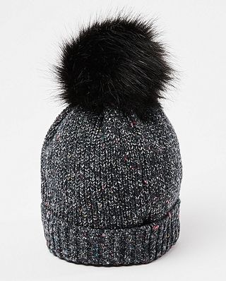 Neon Nepped Black Knitted Beanie Hat