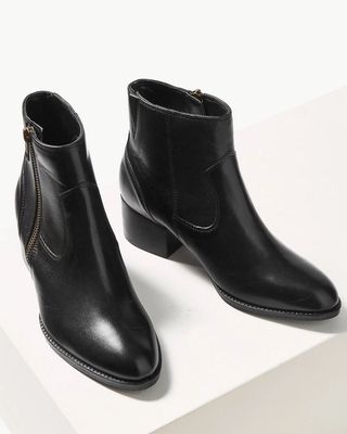M&S Collection Leather Block Heel Ankle Boots