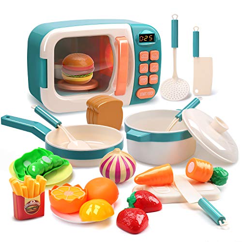 Toy Kitchen Appliances for Kids with Play Food, Workable Toy Coffee Maker &  Toy Toaster Playset