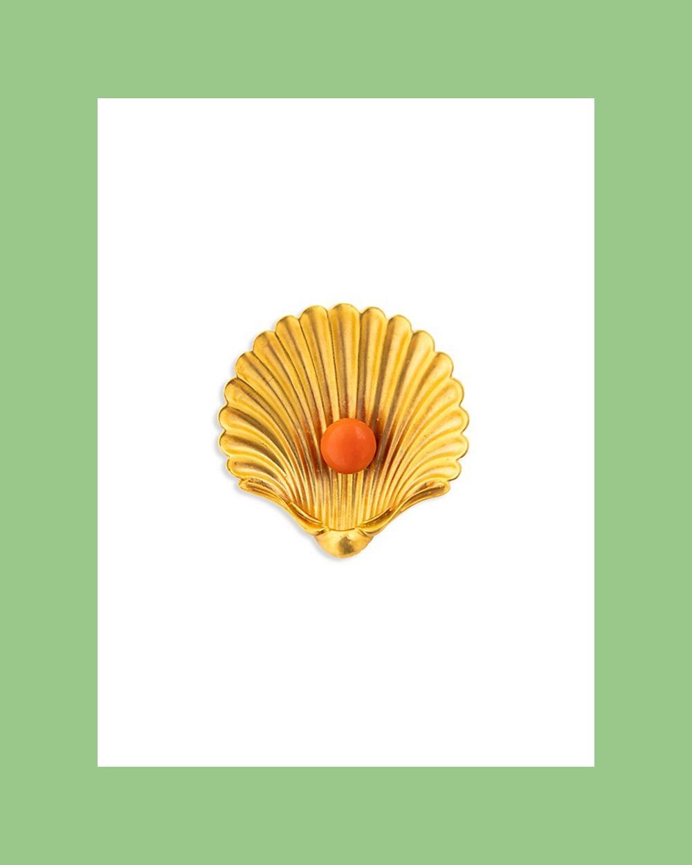 Victorian 15K Yellow Gold & Antique Coral Sea Shell Brooch