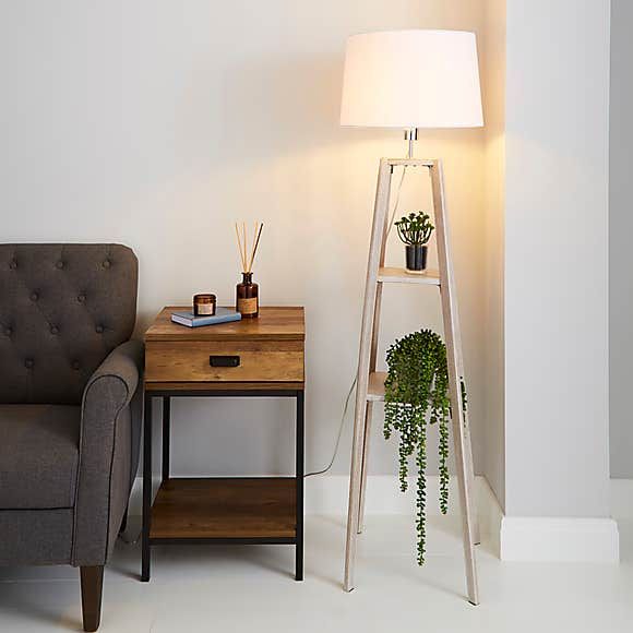 Plant Stand Natural Wood Floor Lamp