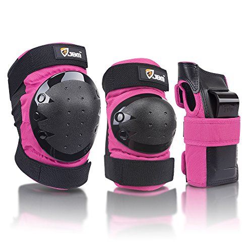 Roller Blading Wrist Elbow Knee Pads Blades Guard 6 PCS Set L Size in Solid Pink 