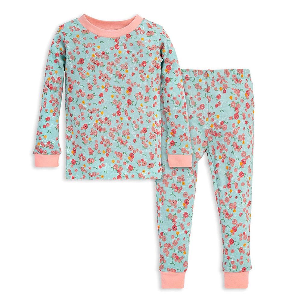Burt's Bees Blue With Pink Floral Pajamas