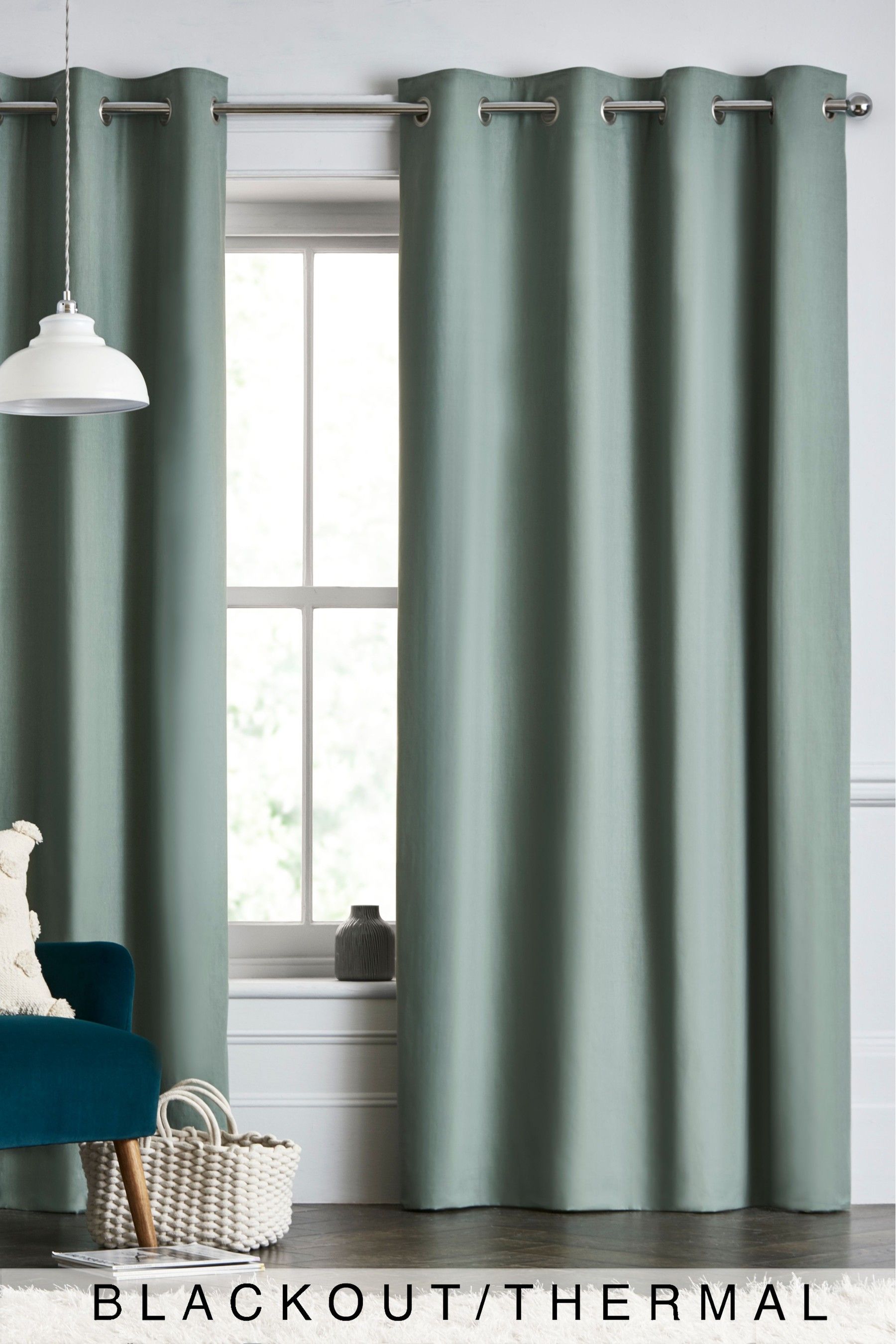 3 Layers Coating Duckegg Blue 100% Blackout-Thermal Eyelet Curtain Extra Wide Floor Window Treatment Blinds 2 panels for Bedroom,Livingroom,Kids Nursery Room W46 x L90 inch 