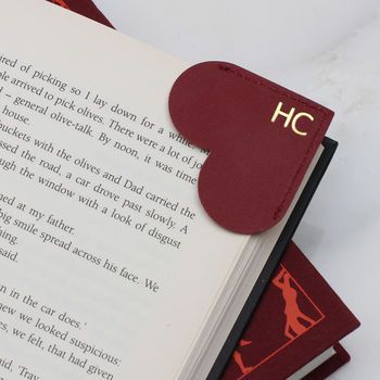 Personalised Initial Leather Heart Page Corner Bookmark, £10.50