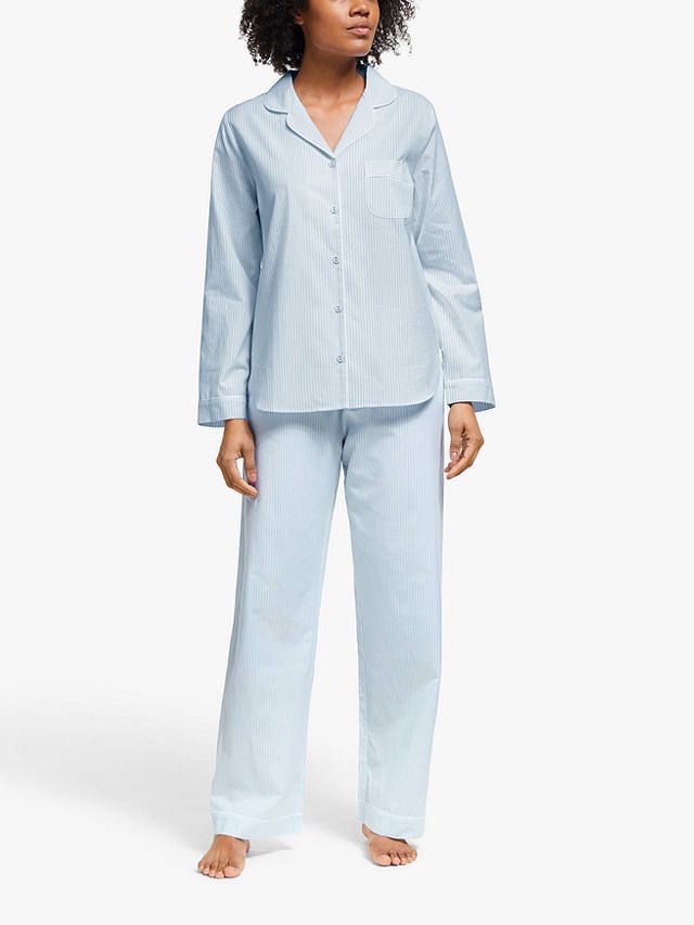  Lucia Yarn  Dye Stripe Cotton Pyjama Set, Pale Blue