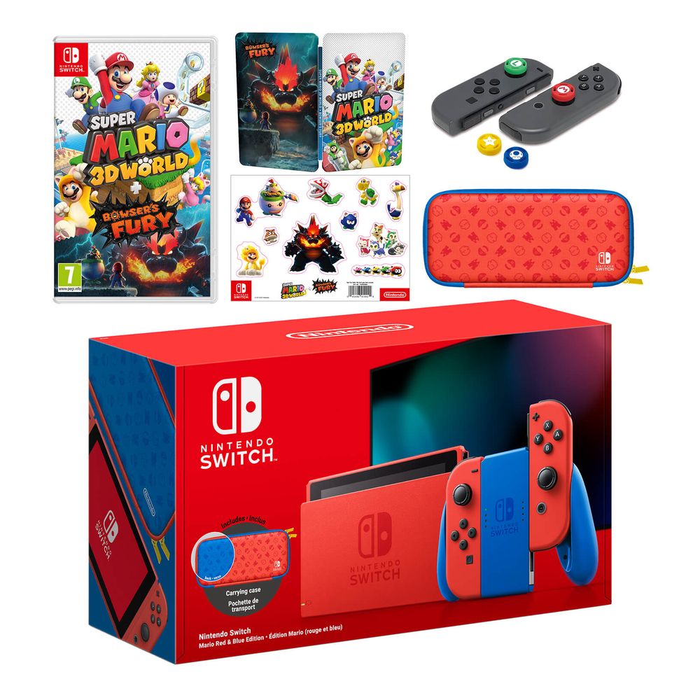 Nintendo Switch Mario Red & Blue Edition + Super Mario 3D World + Bowser's Fury Pack