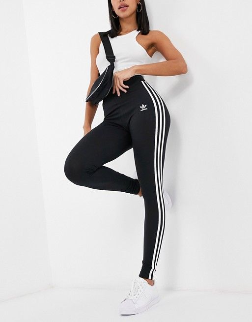 Adidas Originals Black/White 3 Stripe Women's Leggings (XL) New With Tags |  eBay