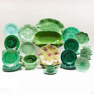 Assembled Group of Green Glazed Majolica Tableware