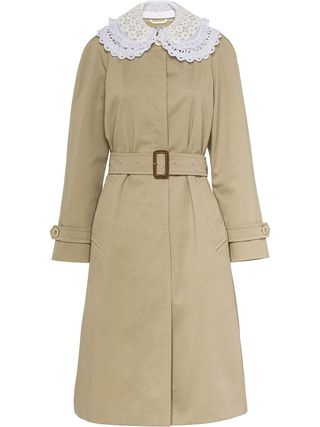 embroidered-collar trench coat