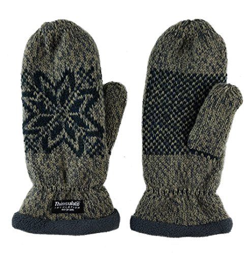 Bruceriver Snowflake Knit Mittens with Fleece Lining
