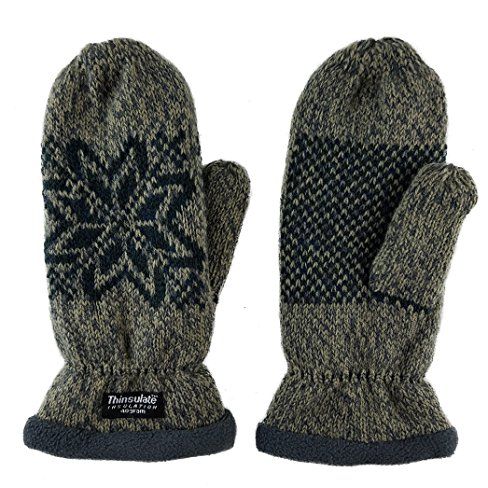 Bruceriver Snowflake Knit Mittens with Fleece Lining