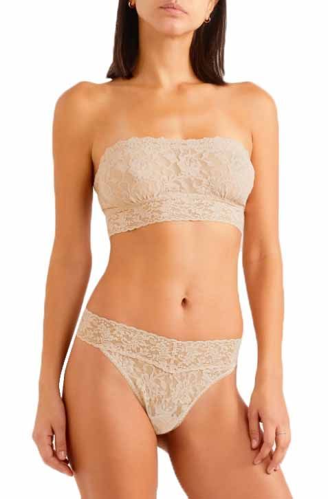 Bronze see through elastic lace bandeau top strapless bra