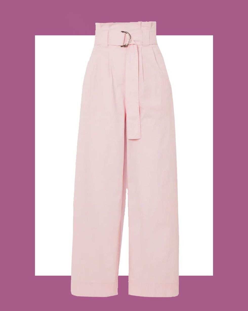 Belted Cotton Blend Ripstop Wide Leg Pants