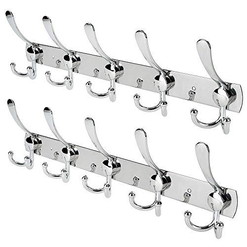 2 Pack 15 Hooks Stainless Steel Wall Coat Hangers Rack 