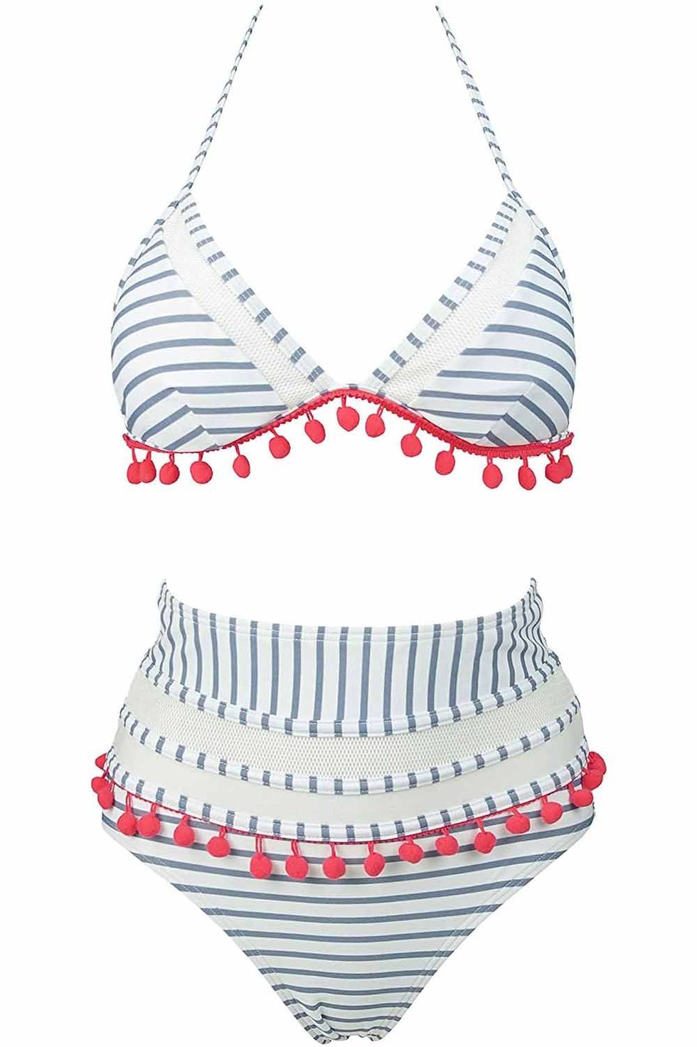 Striped Mesh High-Waist Bikini Set 