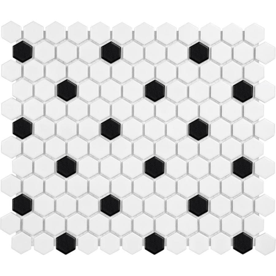 Hudson Brilliant White and Black Matte Porcelain Hexagon Wall Tile