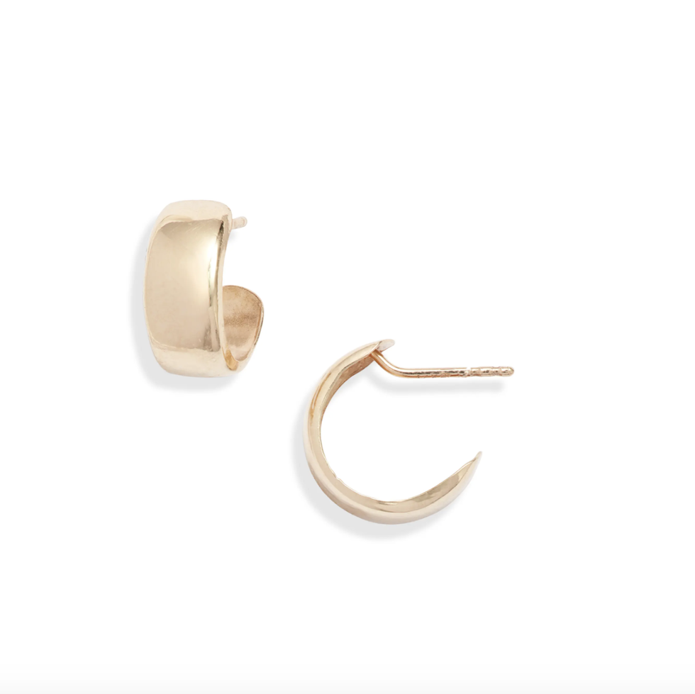 14K Gold Small Flat Wide Hoop Earrings