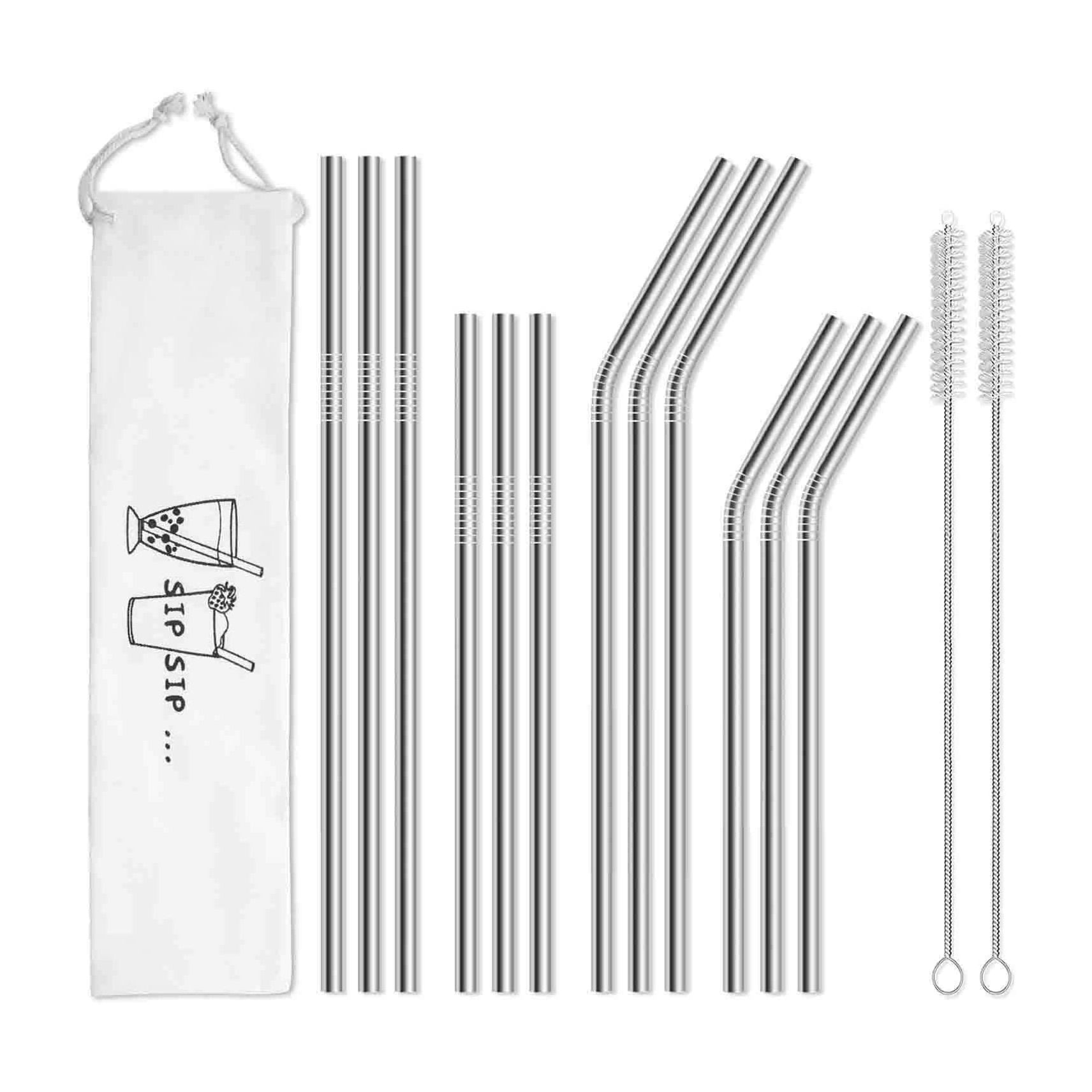 Teivio 12 Pack Metal Straws Cleaning Brush Small Glasses or Cups 5-inch Extra Short Reusable Stainless Steel Drink Straws for Cocktails Gold 