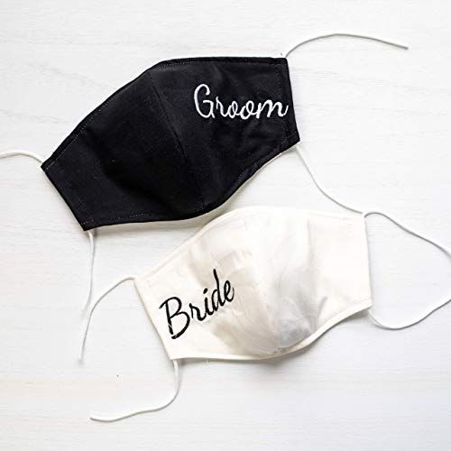Bride and Groom Embroidered Face Mask Set